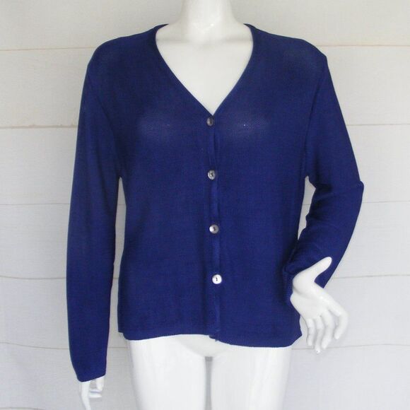 PRIVATE EDITION/CHICOS Cardigan, M/L, Mesh look, Blue, MOP buttons - Picture 10 of 10
